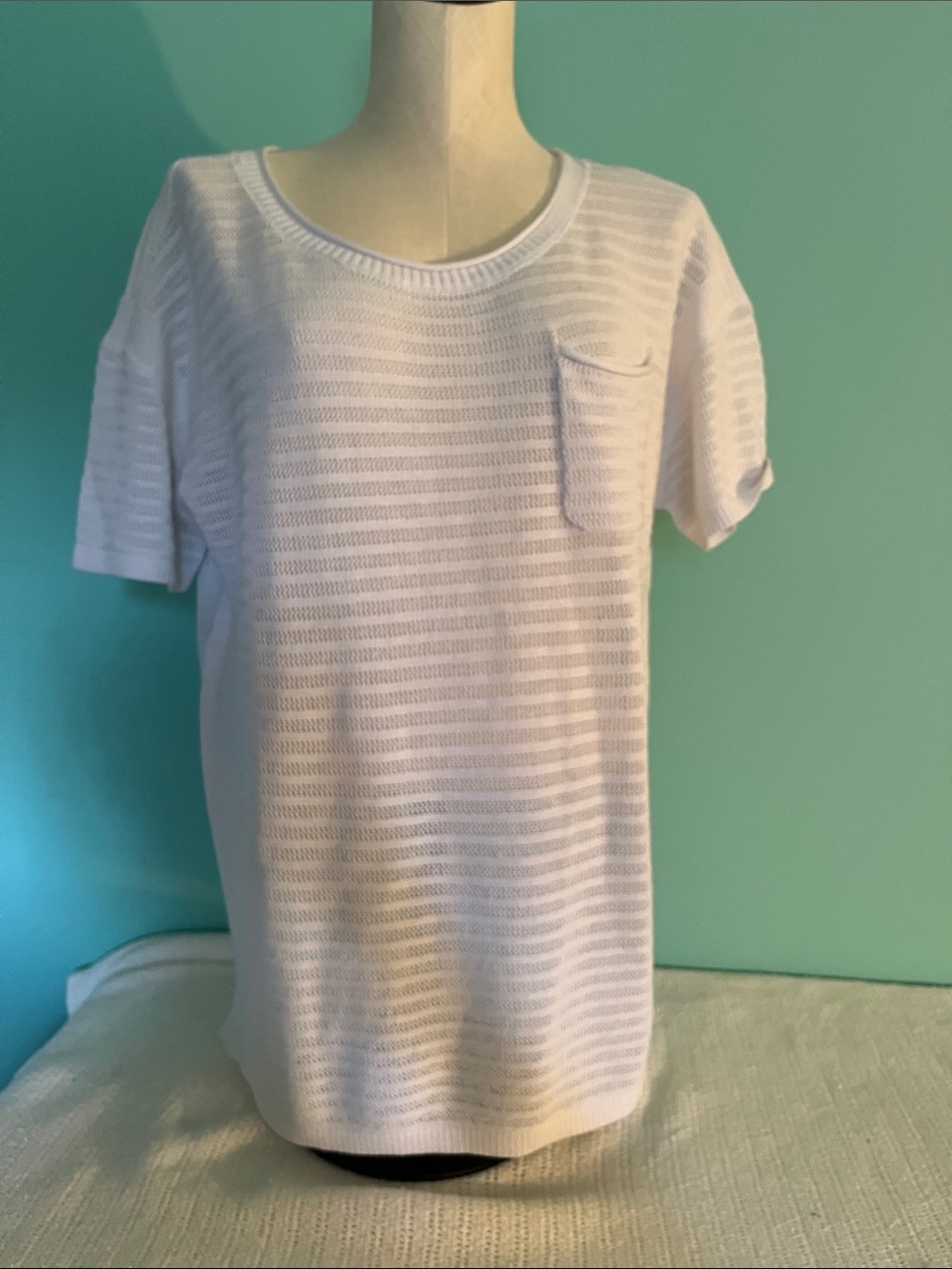 Talbots White Open-Weave Crewneck Short Sleeve Top